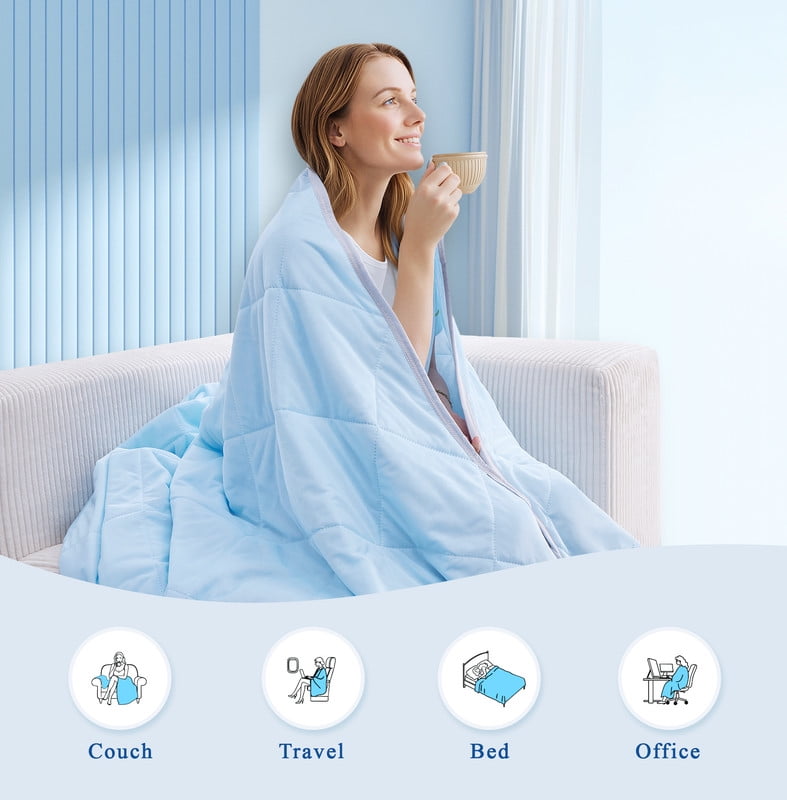 Cooling Comforter Twin Size, Double-Sided Cooling Tech Fabric Blanket for Hot Sleepers and Night Sweats, All-Season Breathable Lightweight Comforter, Light Blue
