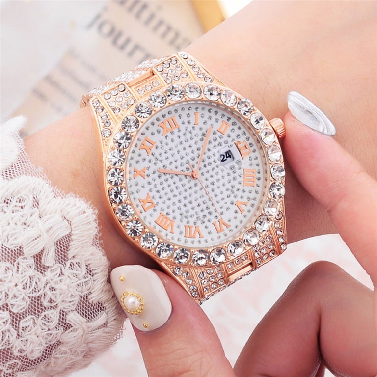 Eosunjian Women Watch Shiny Rhinestone Inlaid Stainless 