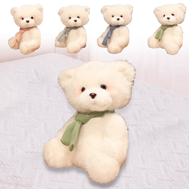 onlyliua para Interior/Exterior Oso de Peluche Blanco de 9 Pulgadas con Bufanda, Osito de Peluche, Juguete para Niños, Osito Niño Pequeño para Dormir, Muñeco para y Niña, Regalo de Cumpleaños Festivo