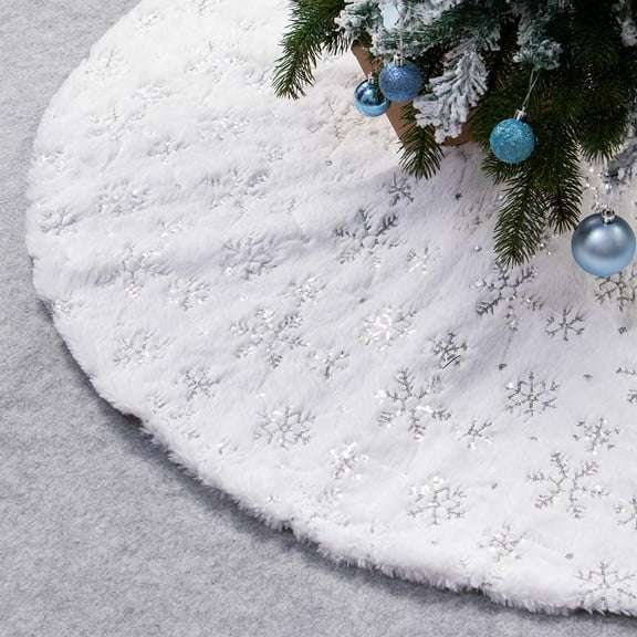 lvdiandian Sequin Christmas Tree Skirt Soft Plush Mat White Faux Fur Holiday Party Decorations 24 Inch 24 Inches