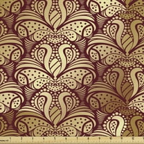 Floral Fabric by the Yard, Graphic Design of Floral Elements as Organic Curvy Leaves Print, Upholstery Fabric for Dining Chairs Home Decor Accents, Maroon and Sand Brown by Ambesonne