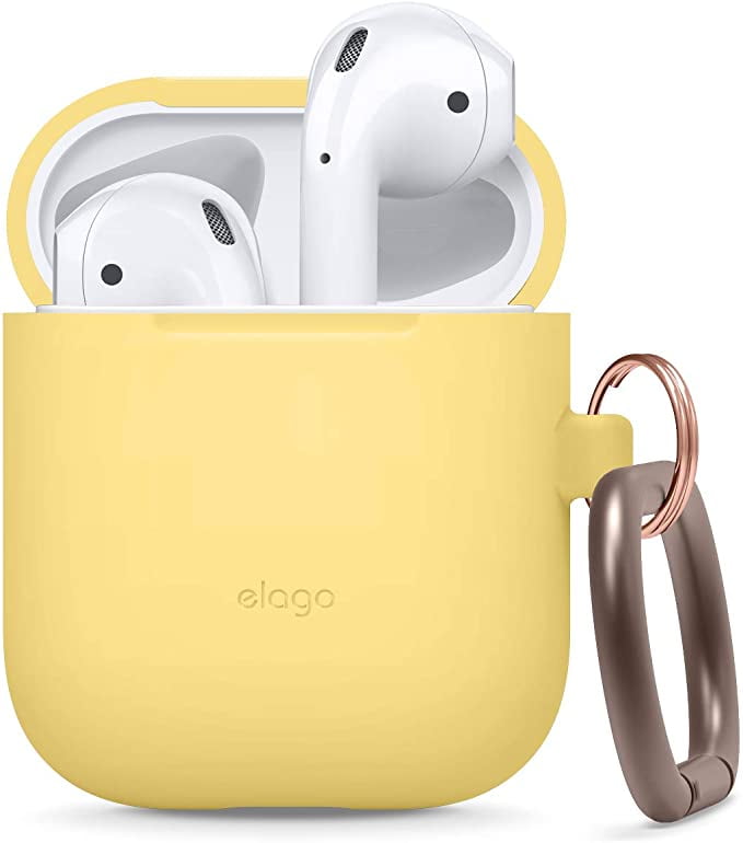 elago Silicone Case with Keychain Designed for Apple AirPods Case Yellow