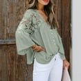 thumbnail image 2 of UJNDER Women's Long Sleeve Lace Trim Tunic Tops Button Down Casual Blouse Cute V Neck Shirt Tops for Women Feminine Detail Green S, 2 of 5