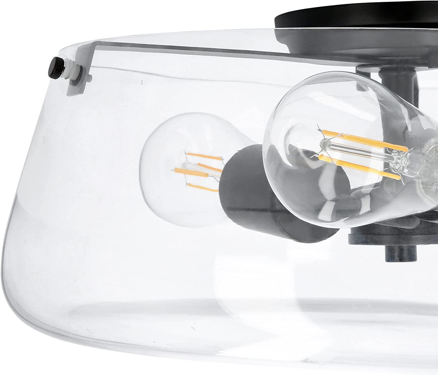 Luminance Stella Black 3 LT 100W Flush Mount Ceiling Light | Modern Metal Fixture with Round Clear Glass Shade F27024-31