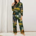 thumbnail image 2 of Salouo Cozy Cottage Lakeside Sunset Pattern Women's Pajamas Set Long Sleeve Button Down Sleepwear Soft Pj Lounge Sets for women 2 Piece Pjs Set with Long Pants-XX-Large, 2 of 7