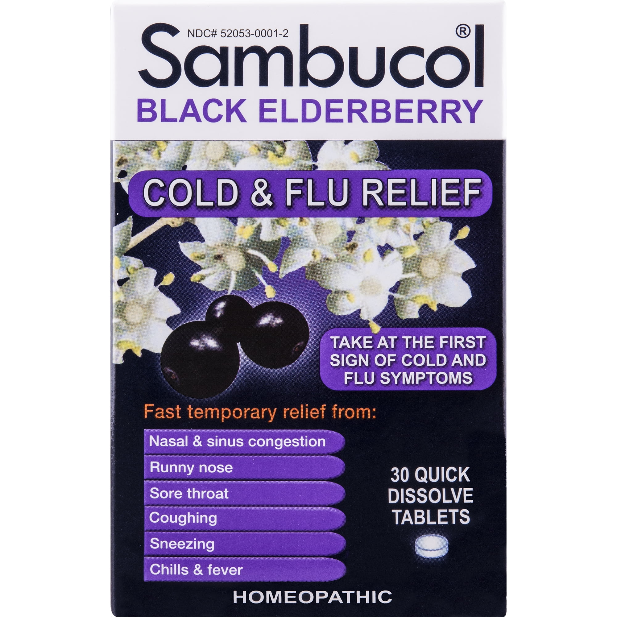 Sambucol Homeopathic Cold & Flu Relief Tablets, 30 Count