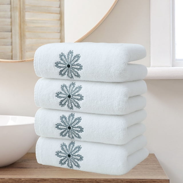 4pcs Towel Set, Border Design, Europe And America Foreign Trade Style, Cotton Material, Absorbent Dry Face Towel Washcloth, For Household Use, Soft And Durable, Multi-Scene Application