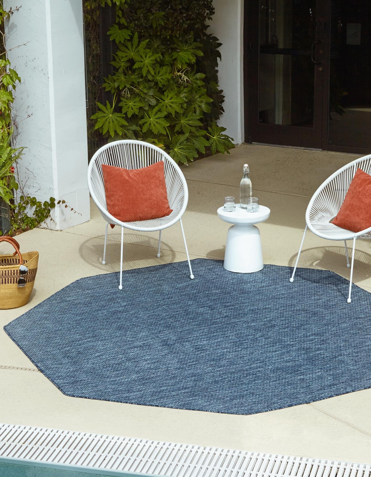 Rugs.com Outdoor Solid Collection Rug – 8 Ft Octagon Blue Flatweave Rug ...