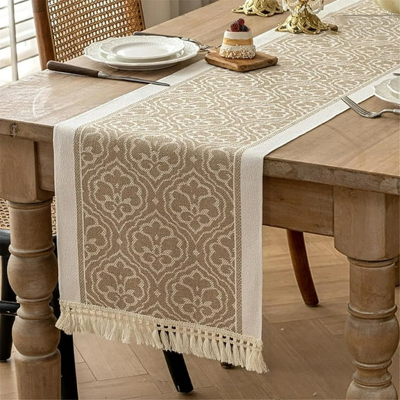 UOSIA Nordic Style Dining Tablecloth, Waterproof Floral Coffee Table Runner for Kitchen Table Decoration,Brown,13.8*63in