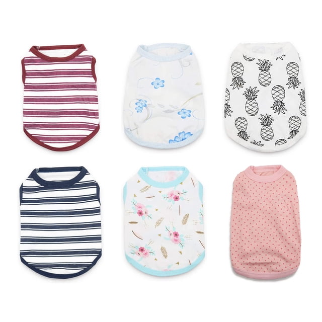 Paquete de 6 camisas para perros para niñas, extra pequeñas, XS, a rayas