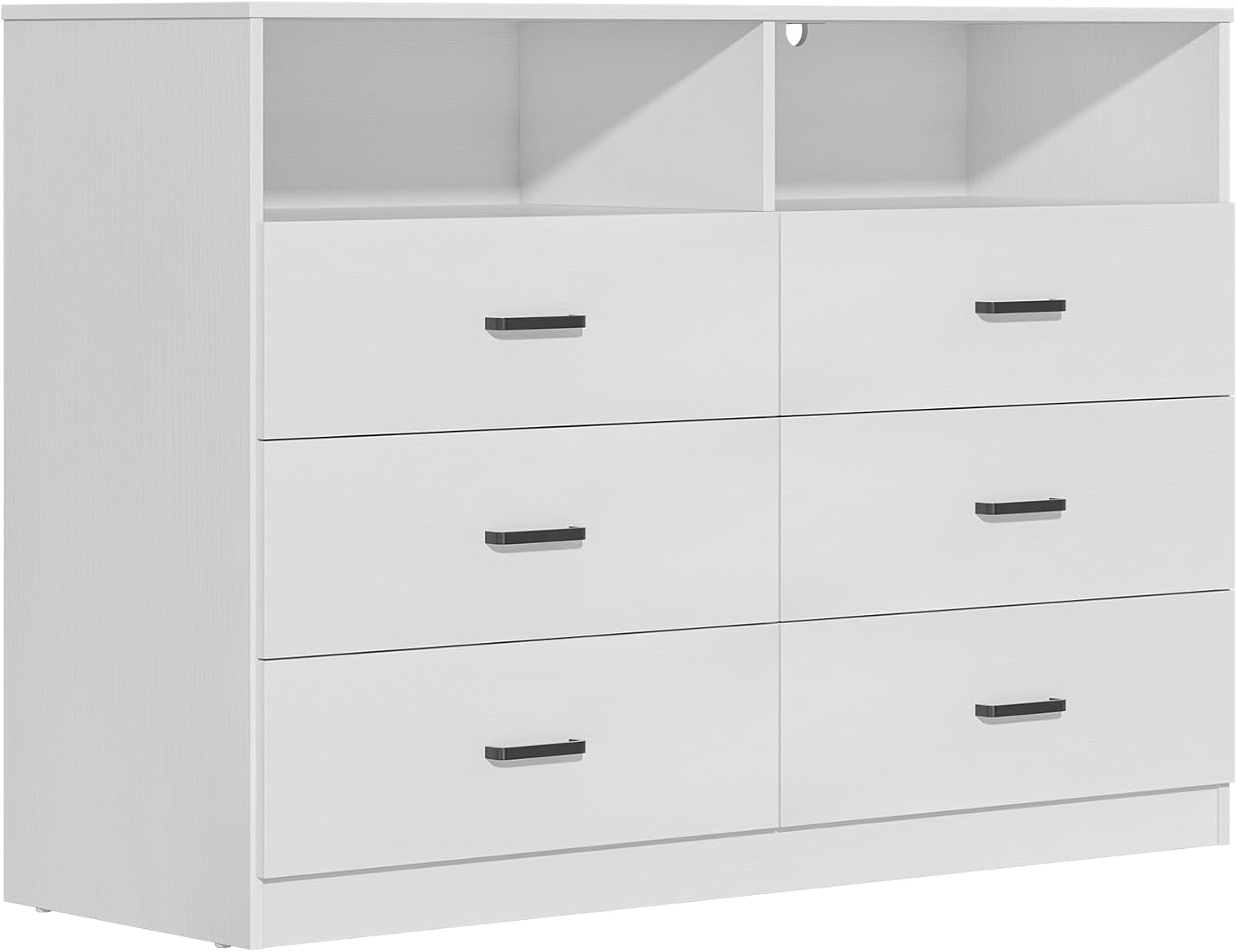 Frmobepts Wood Dresser for Bedroom, 6 Drawer Dresser with Open Storage Cubby,White