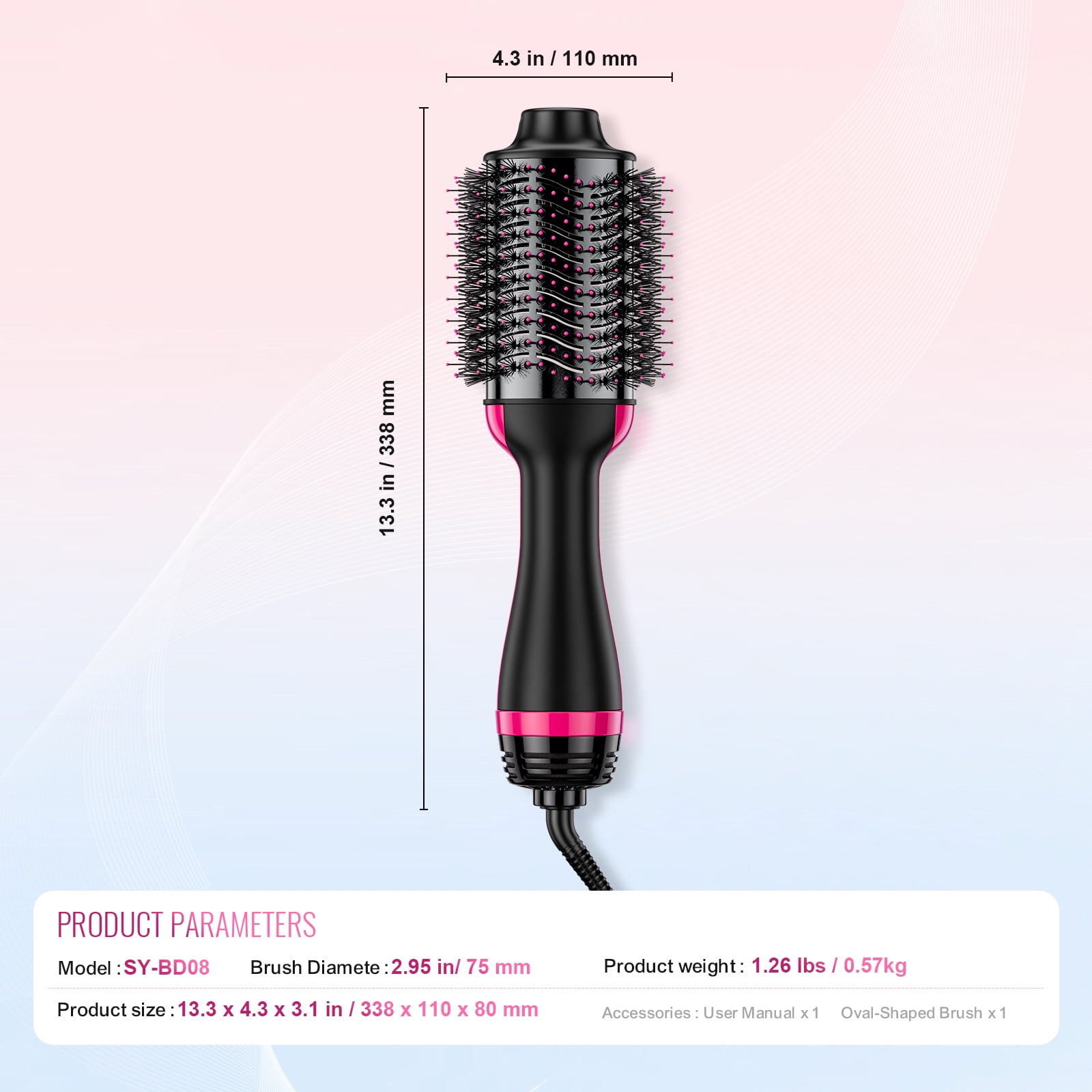 KFFKFF Hair Styling Blow Dryer Brush, 4-in-1 Ionic Hair Enhancer with Electroplated Titanium & 2.95" Ceramic Coated Oval Barrel, Dual Voltage 110V/240V Heat Styling Brush for Home, Salon, and Travel