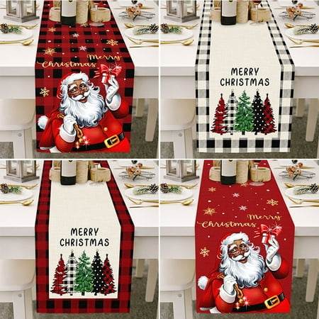 

HEVIRGO Christmas Table Runner Lattice Edge Snowflake Print Decorative Xmas Plaid Pattern Table Cloth for Dining Room