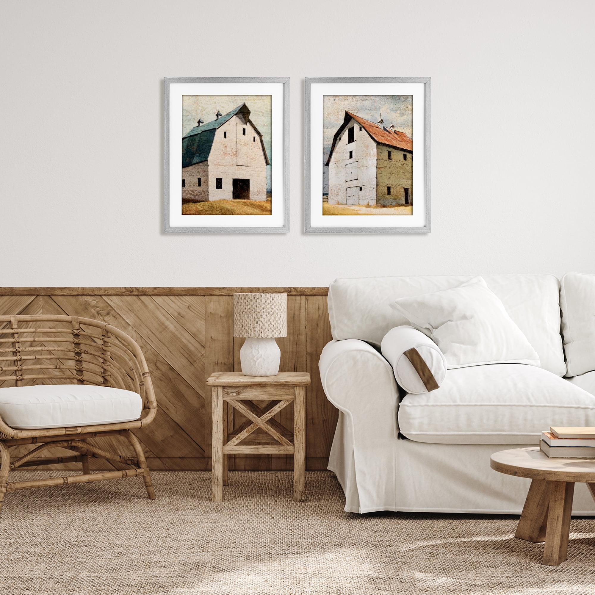 Stupell Industries Rustic Big Barns 2 Piece Gray Framed Print Under Glass Set, design by Susan Jill