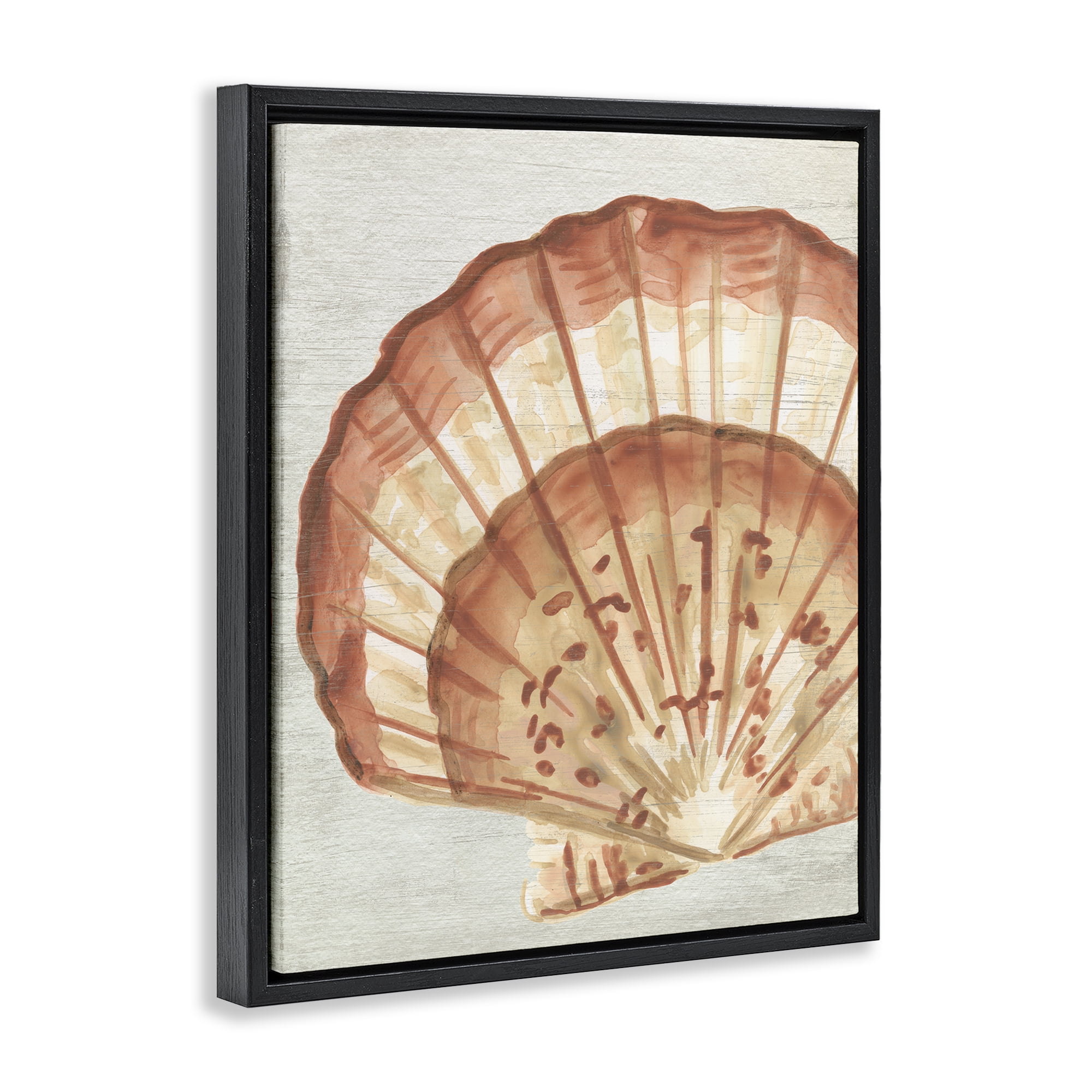Stupell Industries Clam Shell in Beige Nautical & Beach Painting Black Floater Framed Canvas Art Print Wall Art, 25 x 31