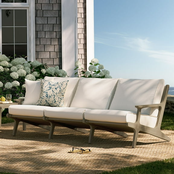 Modway Saratoga Outdoor Patio Teak Sofa in Weathered Gray White by Modway