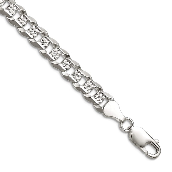 925 Sterling Silver 6.75mm Flat Sparkle-Cut Pave Curb Chain Necklace 18 Inch Chain Necklace for Women and Men