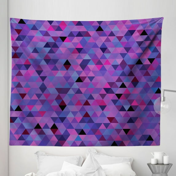 Eggplant Tapestry, Small Triangles Froming an Abstract Mosaic Pattern Geometric Shapes Modern Art, Fabric Wall Hanging Decor for Bedroom Living Room Dorm, 5 Sizes, Multicolor, by Ambesonne