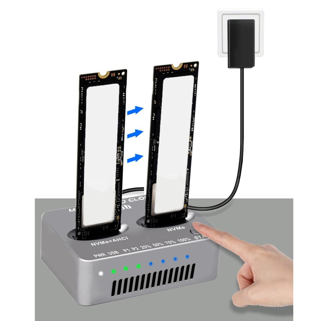 Necvior Double Bay Docking Station NVME SSD Clone USB3.2 Type C State Drives Reader M.2 NVME External Hard Disk Box for M.2 SSD