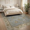 thumbnail image 3 of ODIKA 8'x10' Washable Area Rug Non-Slip Chair-Friendly Mat Blue Beige Elegance with Floral Accents Traditional Blossom and Leaf Design Ornate Border for Dining Room, Large Office, Lounge, 3 of 7