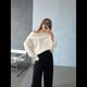 thumbnail image 4 of Suéter de Punto de Larga con Hombros Descubiertos para Mujer, Suéter Informal Holgado de Gran Tamaño, Tops de Punto Vintage A . M, 4 of 8
