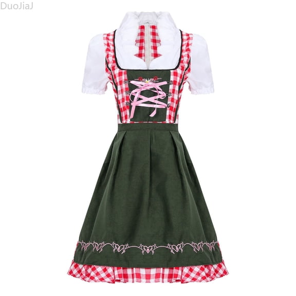 DuoJiaJ Womens Dirndl Dress, Short Sleeve Body Sculpting Bavarian Stage Performance Gown Green XXXL