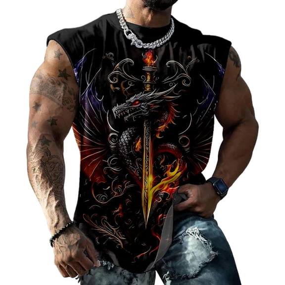 Yopmin Mens Graphic Tank Tops Dragon Crewneck Gym Sleeveless Shirts Fashion Casual Vests for Sports Fitness