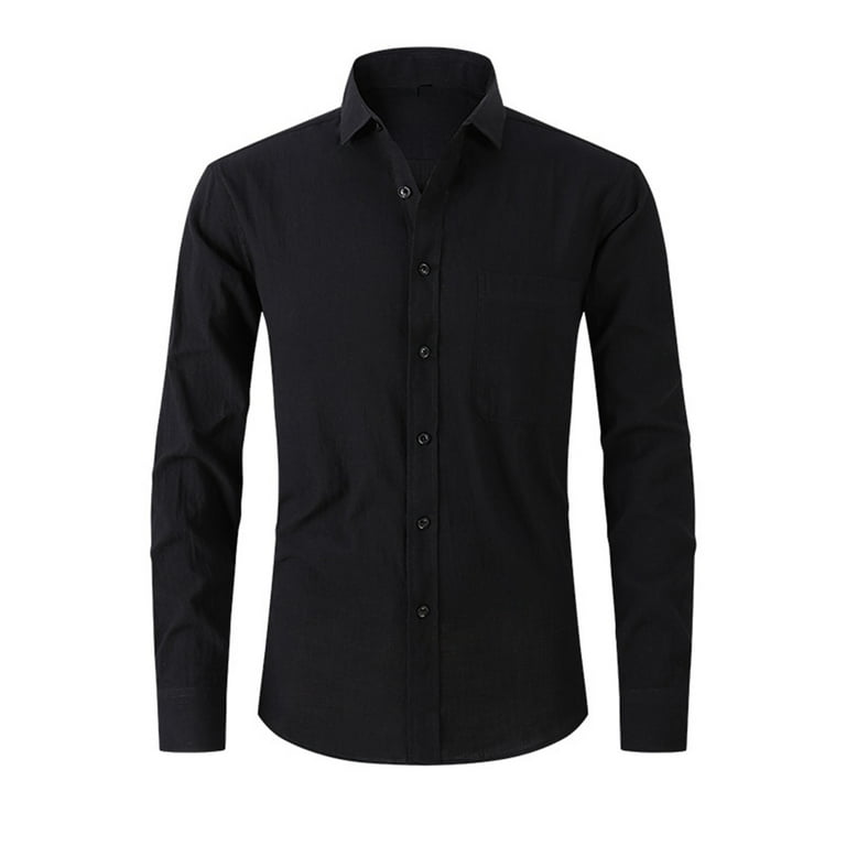 Hfyihgf Mens Slim Fit Linen Dress Shirts Fashion Casual Long Sleeve Button  Down Pocket Shirt Tops(Black,M) - Walmart.com