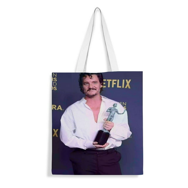 Pedro Pascal Bolso de tela con estampado de lienzo para mujer, bolsa de compras reutilizable y estética, con cremallera interior, regalo para mujer,38*45cm.