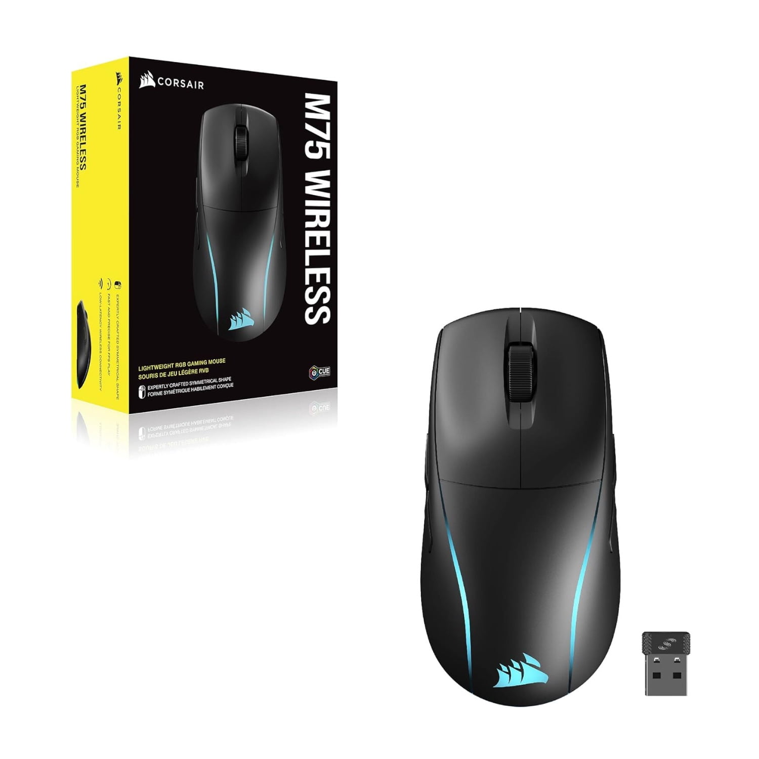 Corsair M75 Wireless RGB Lightweight FPS Gaming Mouse with 26,000 DPI, Swappable Side Buttons and Compatible with iCUE PC (Black)