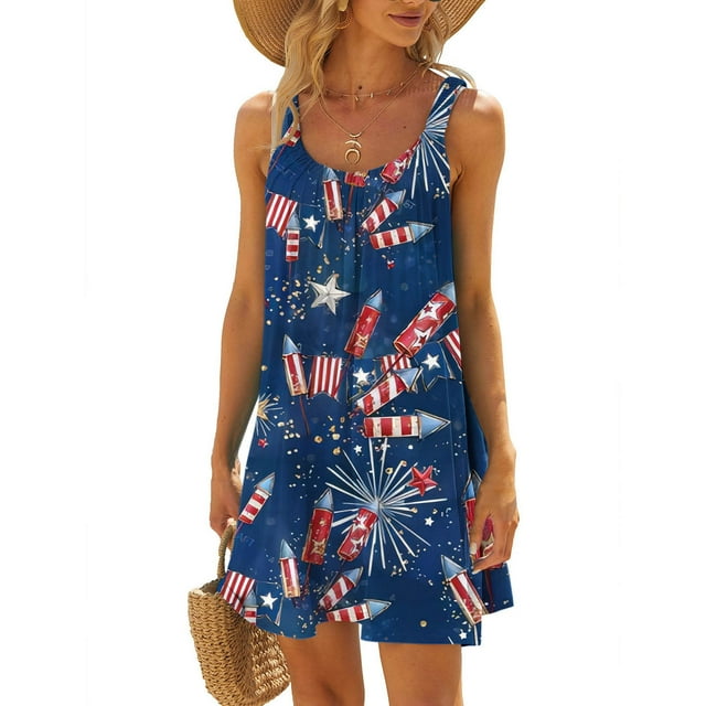 SMihono Robe Maxi Bohème d'Été pour Femmes Grande Taille Robes de Plage Femmes Aguichant Hawaïenne Tropicale Imprimée Sans Manches à Bretelles Robe Mini d'Été Ample Confortable Robe Bohème de Plage Robe Évasée de Plage
