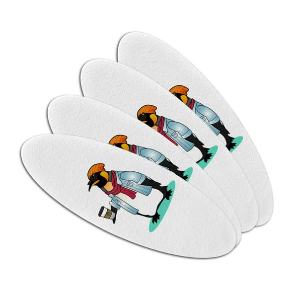 Cool Penguin Hipster with Coffee Double-Sided Oval Nail File Emery Board Set 4 Pack