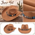 thumbnail image 2 of Qwertyu Western Cowboy Hat for Men Women Classic Fedora Hat with Buckle Belt Khaki, 2 of 6