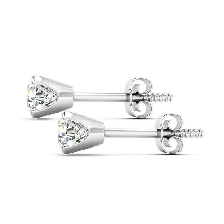 Four Prong Screw-Back Earring in 14K White Gold, 3.80 CTW Dew Round Forever One - Colorless Moissanite | Charles & Colvard