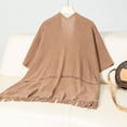 thumbnail image 2 of SWSMCLT Women's V Neck Cardigan Knit Sweater Crochet Long Cardigan Sweaters Solid Cutout Oversized Warm Open Front Soft Cozy Spring Flowy Fringe Khaki Small-X-Large, 2 of 5