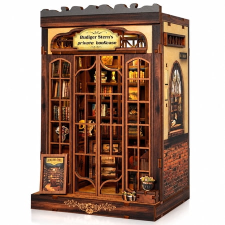 MOJINO DIY Book Nook Kit with LED Light 172-Piece Miniature Library Dollhouse Kit 3D Wooden Puzzle Bookshelf Insert Retro Bookstore Craft Kit for Adults Teens and Book Lovers