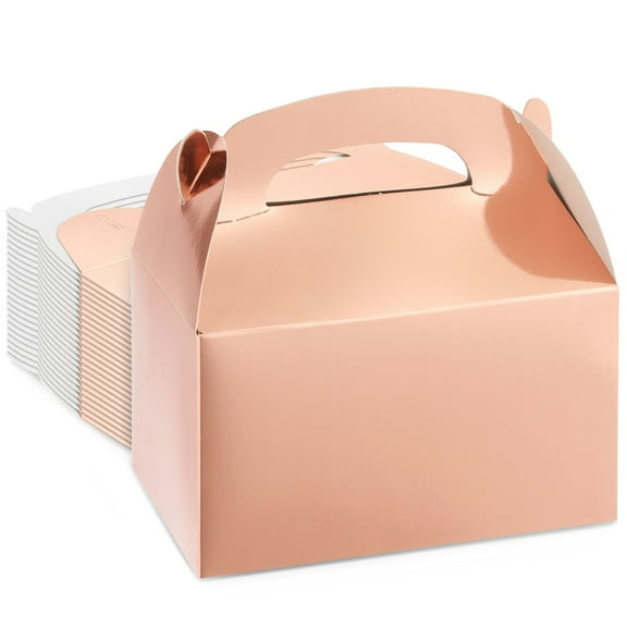 Juvale Rose Gold Gable Favor Boxes - Durable 300gsm Cardstock Treat Box - For Bridal Shower Gifts - Gable Containers for Party Favors - 6.2 x 3.5 x 3.6 in, Set of 24