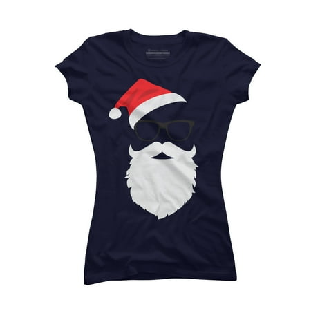 Hipster Santa Face with Hat beard & Glasses Christmas Juniors Navy Blue Graphic Tee - Design By Humans XL