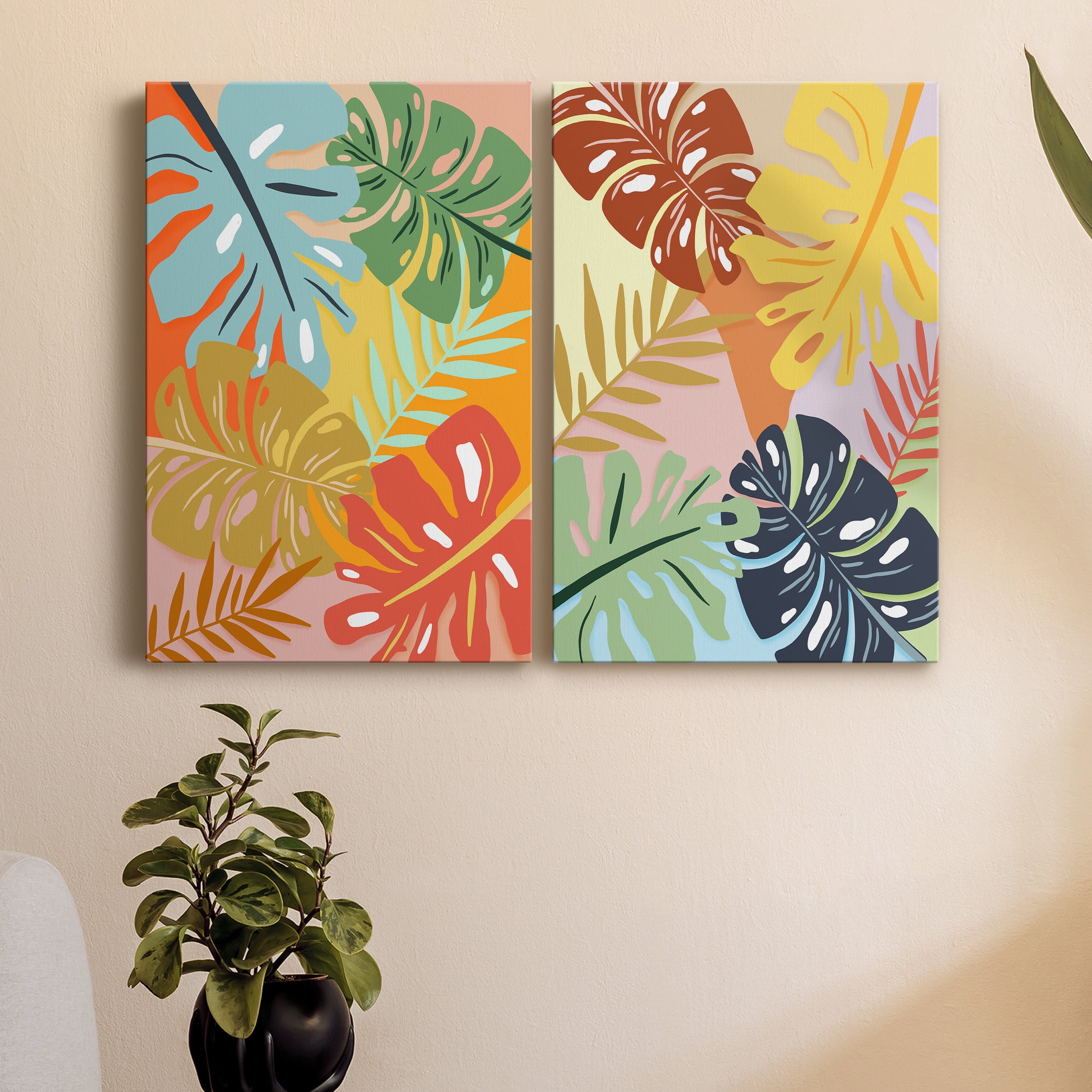 Tropical Foliage I Premium Gallery Wrapped Canvas - Ready to Hang - Set of 2 - 40 x 60 Each