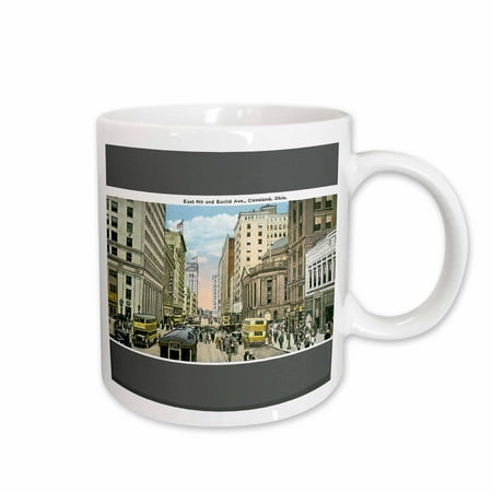 

3dRose Cleveland Ohio Vintage Street Scene with Antique Double Decker Bus Ceramic Mug 15-ounce