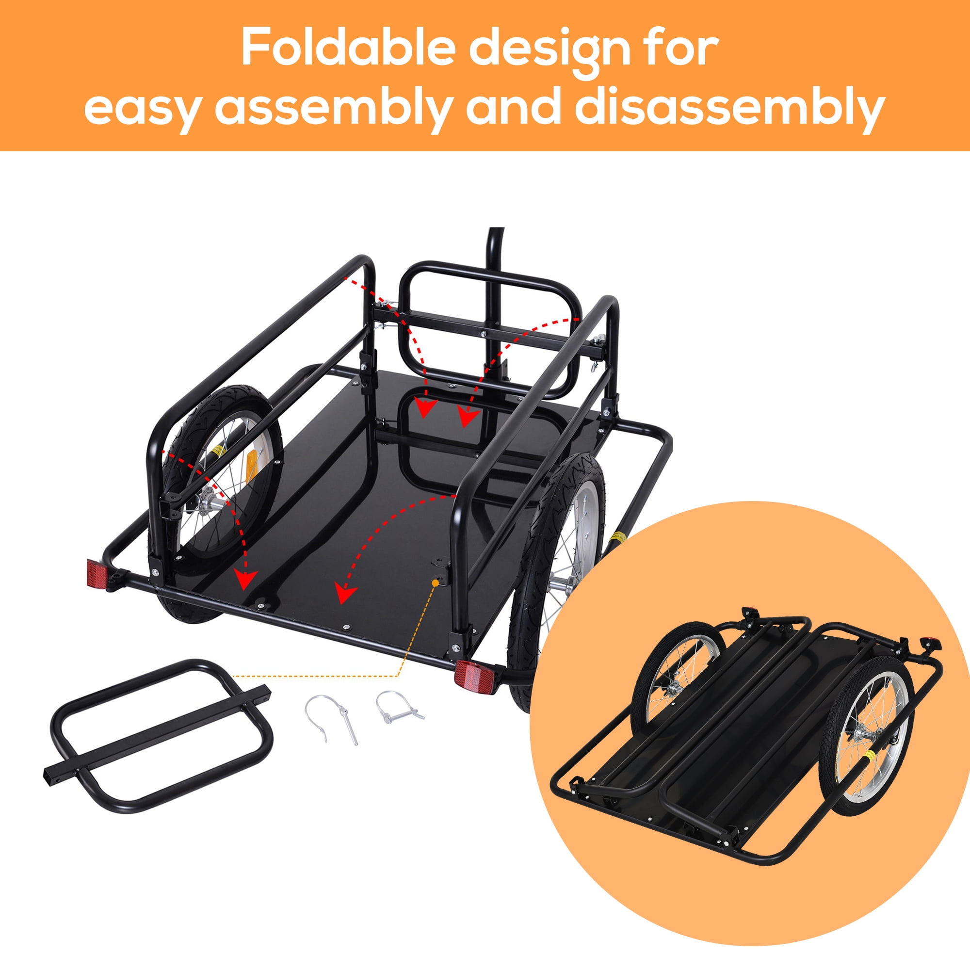 Bike Cargo Trailer, Bicycle Trailer, Heavy-Duty Bike Wagon Cart, Foldable Compact Storage, with Universal Hitch, 16" Wheels, 88lbs. Capacity