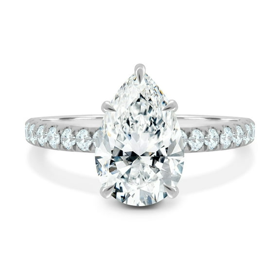 ESTE ORIGIN 2.62 Ct Lab-Grown Diamond Pear Solitaire Ring with Pavé Band in 10K White Gold for Women's