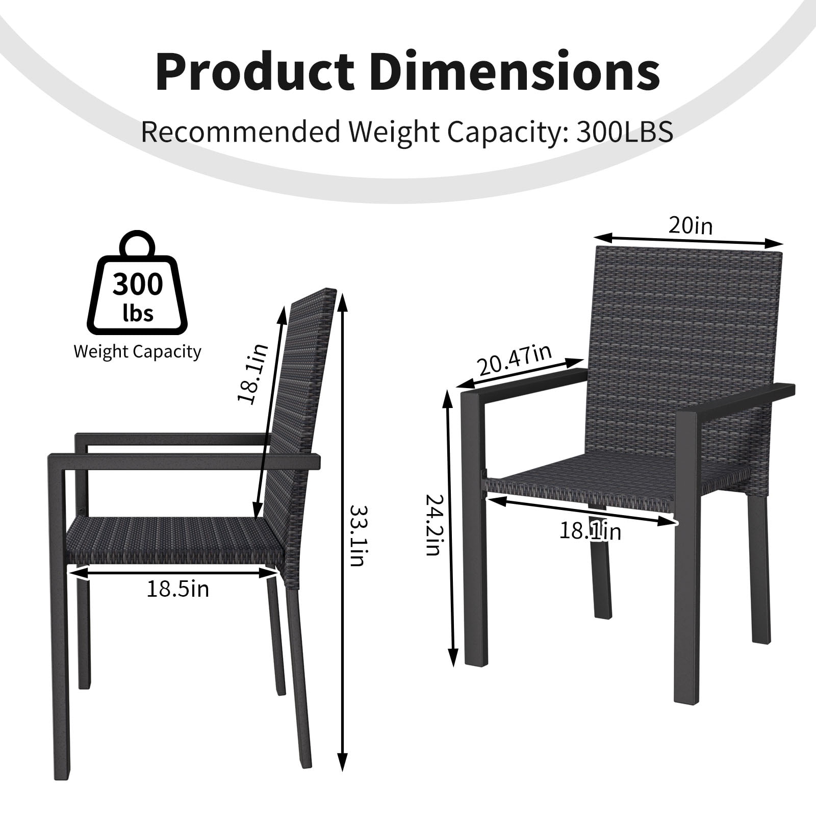 Set of 2 All-Weather Stackable Wicker Patio Chairs for Outdoor, Garden, Poolside (Black)