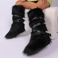 thumbnail image 4 of Black Ladies Flat Heel High Top Warm Winter Long Tube Snow Boots With Strap Design For Casual Activities, 4 of 5