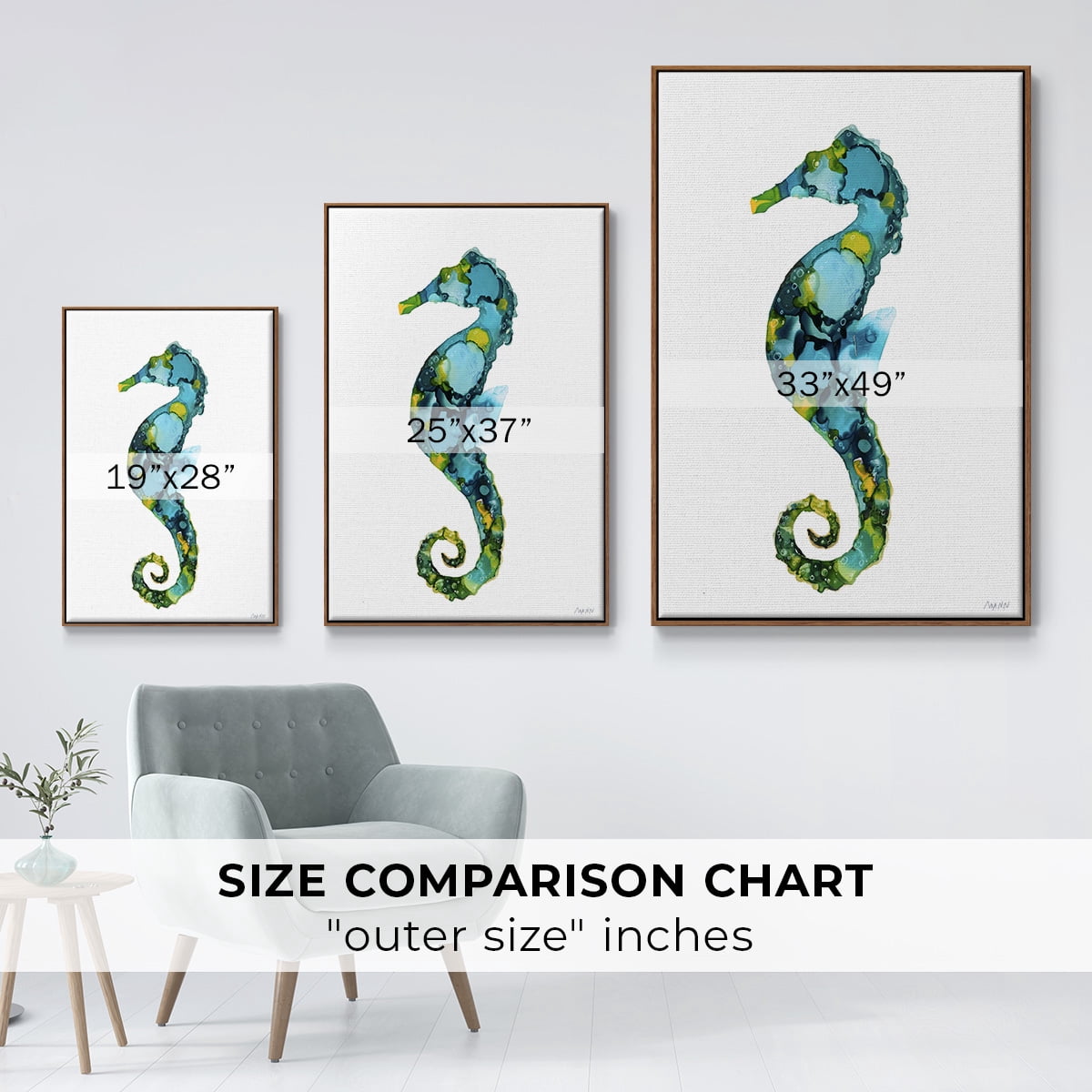 Seahorse Framed Premium Gallery Wrapped Canvas - Ready to Hang - 17 x 25 - Walnut Floating Frame