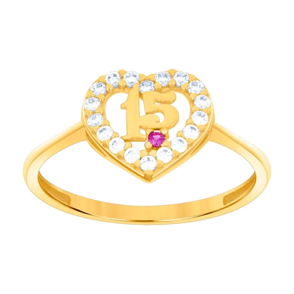 14k Yellow Gold Womens Purple White Cubic Zirconia Sweet 15 Love Heart Quinceanera Ring 9.1x9.1mm Wide Statement Ring fo