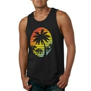 Tropical Palm Trees Silhouettes with Sunset | Mens Pop Culture Graphic Tank Top, Black, Small