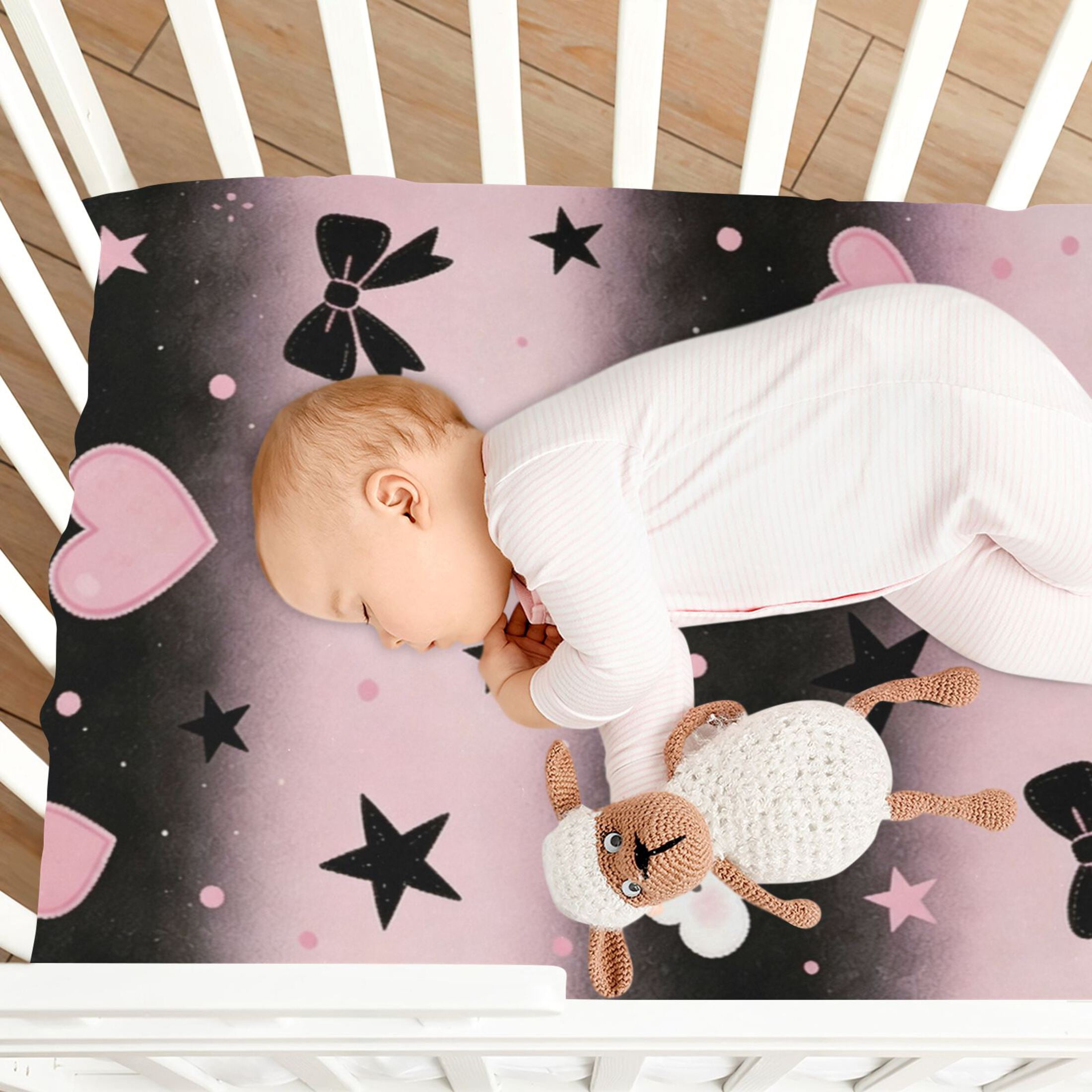 Baby Essentials 52”x 28”- Standard Cotton-like Modal Elastic- Belt Bow Illustration Design Crib Sheets for Newborns and Toddlers