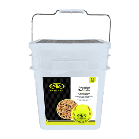 Athletic Works 12-inch Fastpitch Softball Bucket – 1 Dozen Leather Softballs in a Plastic Bucket