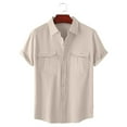 thumbnail image 2 of Sopiago Mens Summer Tops Linen Mens Shirts Short Sleeve Button Down Workout Shirts Cotton Casual Shirts for Men Shirt Dress Loose Plain Tshirts Beige,5XL, 2 of 4
